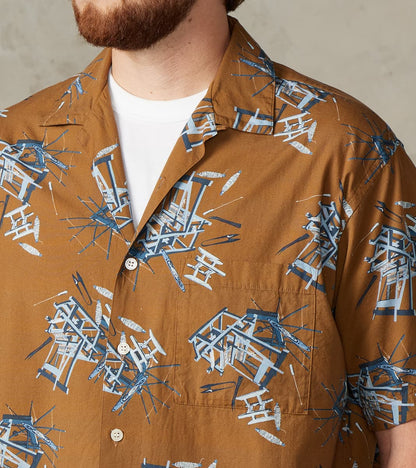 MMSS6004 - Cotton/Rayon Camp Shirt - Brown Shuttle Loom Print