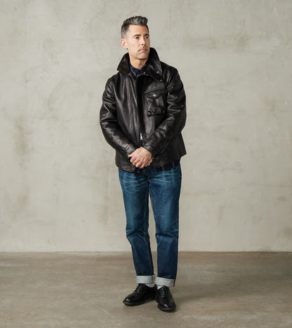 English Air Force Sidcot Jacket - Black Washed Vegetable Tanned Horsehide