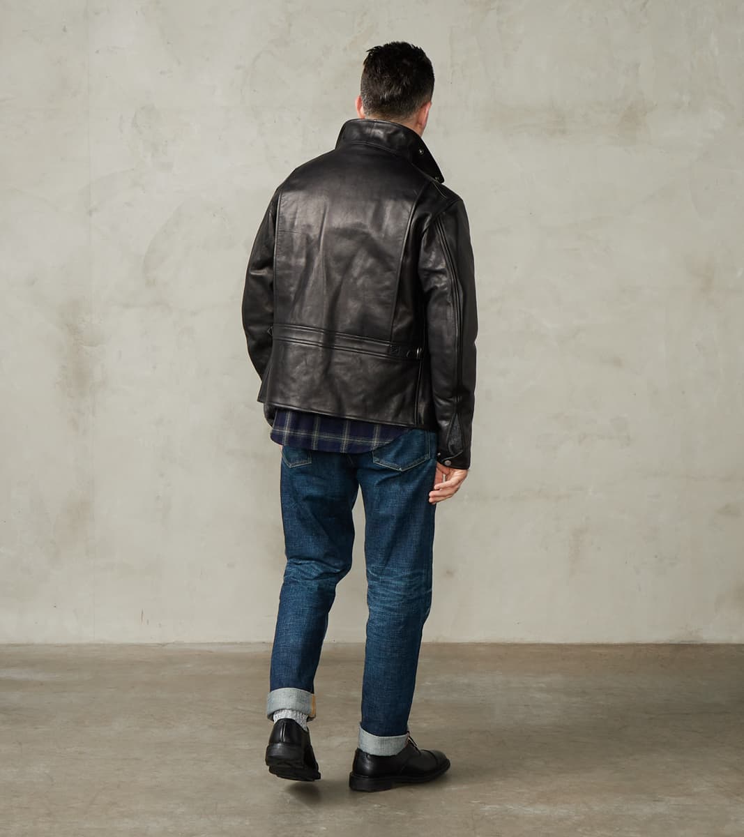 English Air Force Sidcot Jacket - Black Washed Vegetable Tanned Horsehide