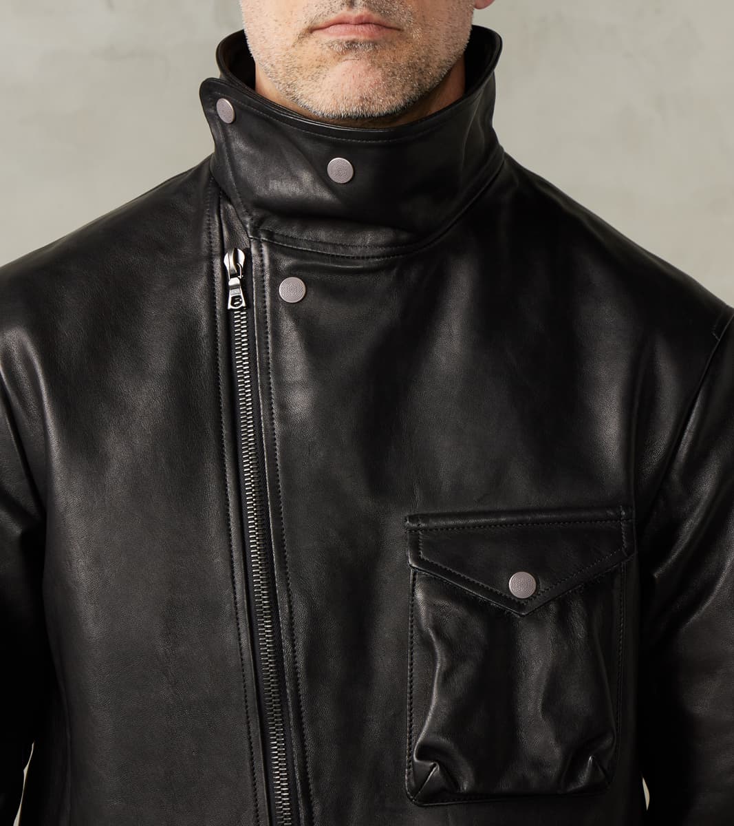 English Air Force Sidcot Jacket - Black Washed Vegetable Tanned Horsehide