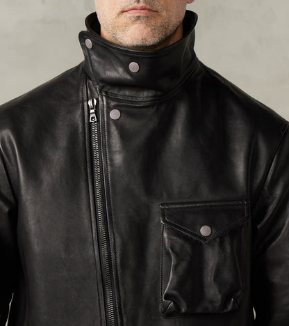 English Air Force Sidcot Jacket - Black Washed Vegetable Tanned Horsehide