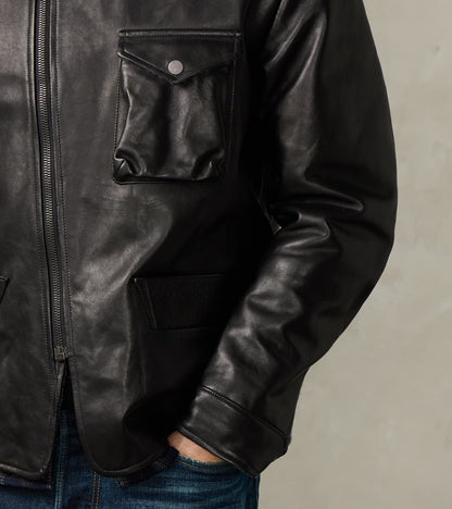 English Air Force Sidcot Jacket - Black Washed Vegetable Tanned Horsehide