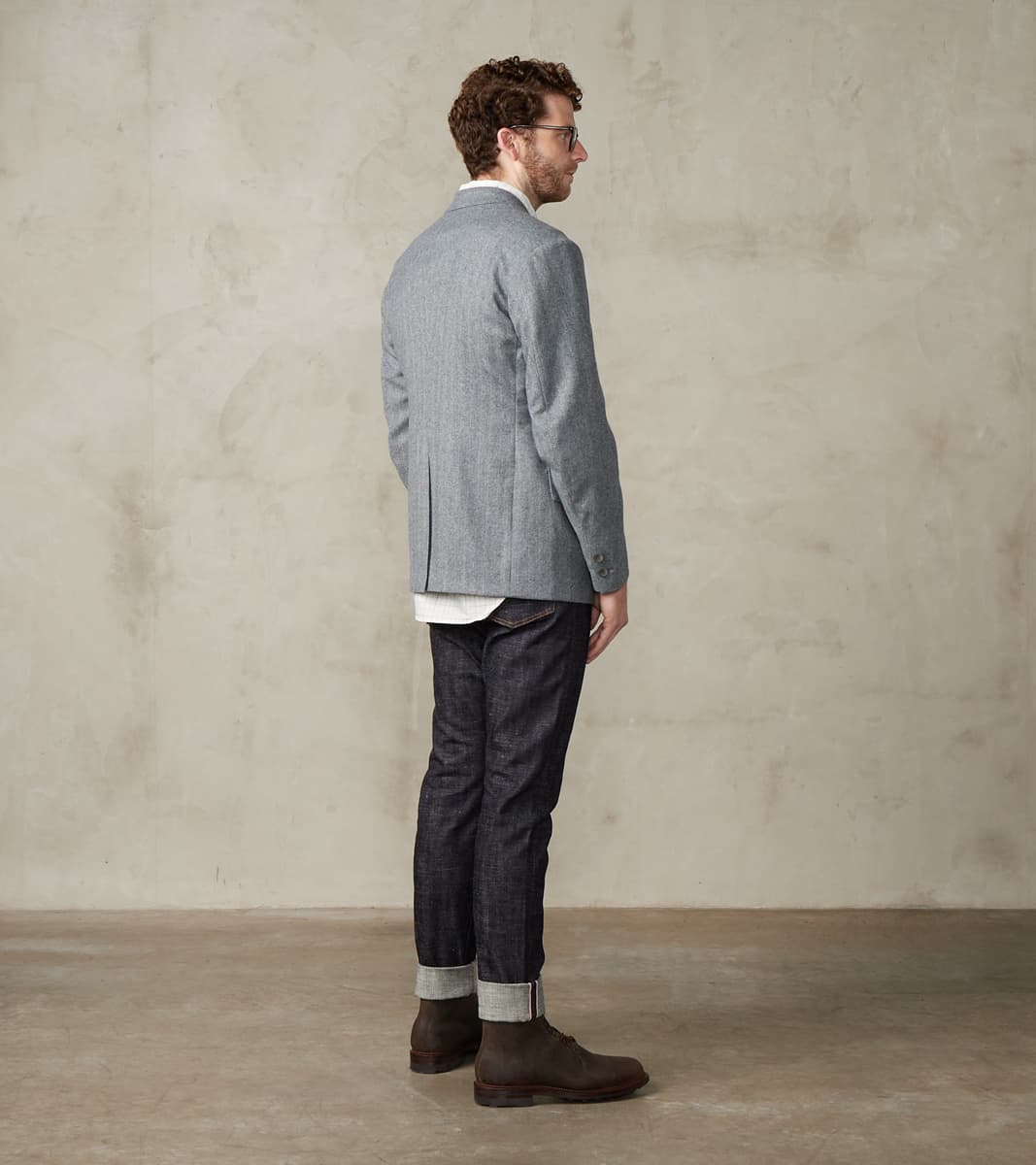 American Sack Jacket - Fox Brothers® Grey Chalk Stripe Herringbone Worsted Flannel