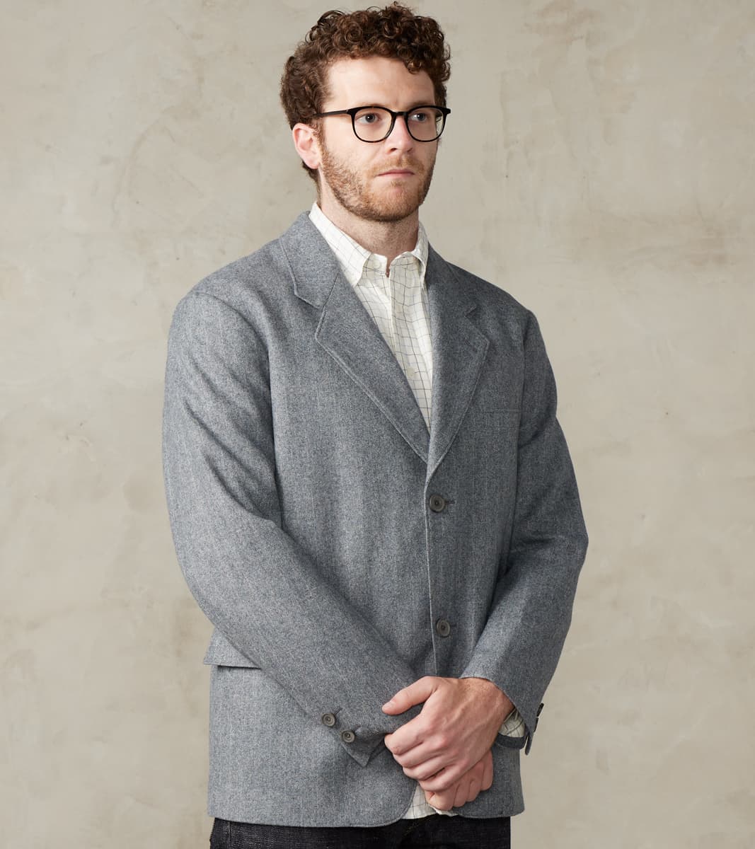 MotivMfg x Division Road American Sack Jacket - Fox Brothers® Grey Chalk Stripe H…