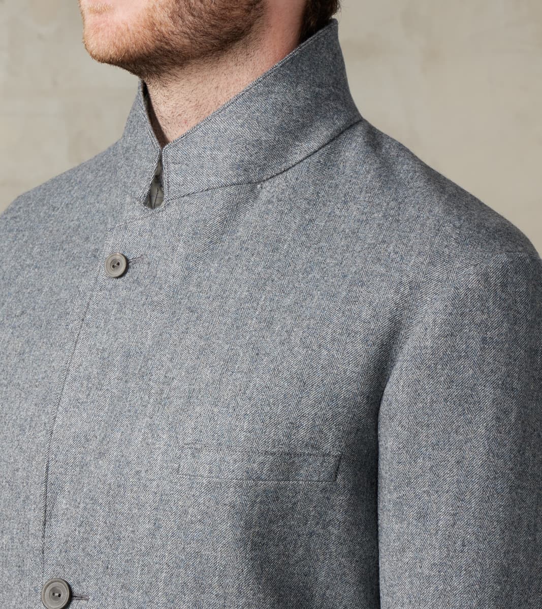 American Sack Jacket - Fox Brothers® Grey Chalk Stripe Herringbone Worsted Flannel