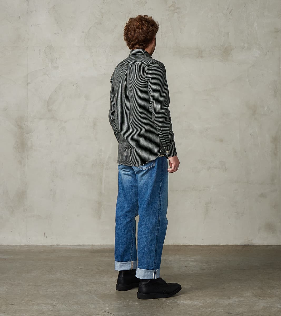No.248 DR Field Pocket Utility Shirt - Handwoven Selvedge 10oz Twill Dobby Weave Denim - Olive Indigo Stripe