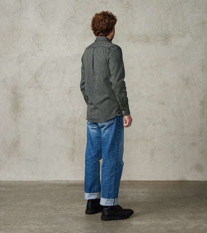 No.248 DR Field Pocket Utility Shirt - Handwoven Selvedge 10oz Twill Dobby Weave Denim - Olive Indigo Stripe