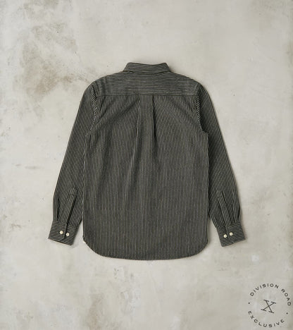 No.248 DR Field Pocket Utility Shirt - Handwoven Selvedge 10oz Twill Dobby Weave Denim - Olive Indigo Stripe