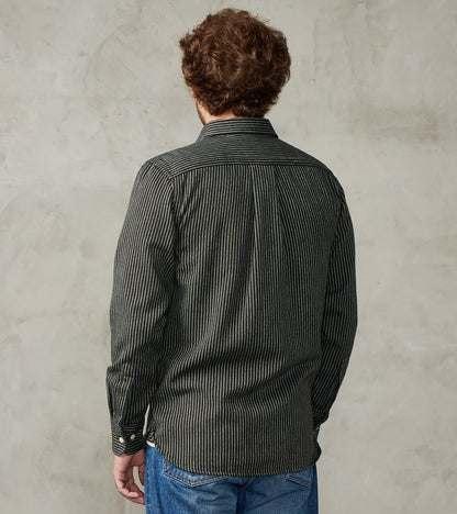 No.248 DR Field Pocket Utility Shirt - Handwoven Selvedge 10oz Twill Dobby Weave Denim - Olive Indigo Stripe