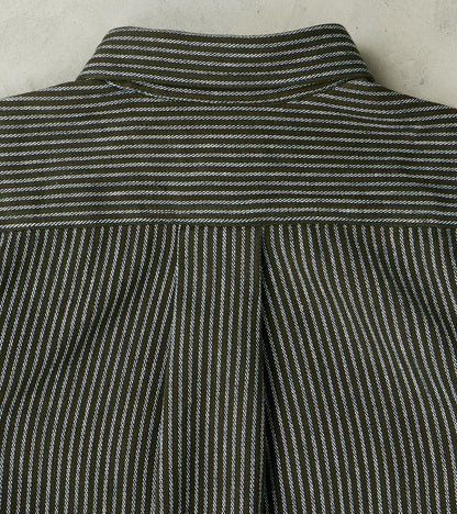 No.248 DR Field Pocket Utility Shirt - Handwoven Selvedge 10oz Twill Dobby Weave Denim - Olive Indigo Stripe