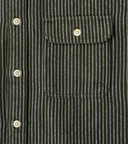 No.248 DR Field Pocket Utility Shirt - Handwoven Selvedge 10oz Twill Dobby Weave Denim - Olive Indigo Stripe