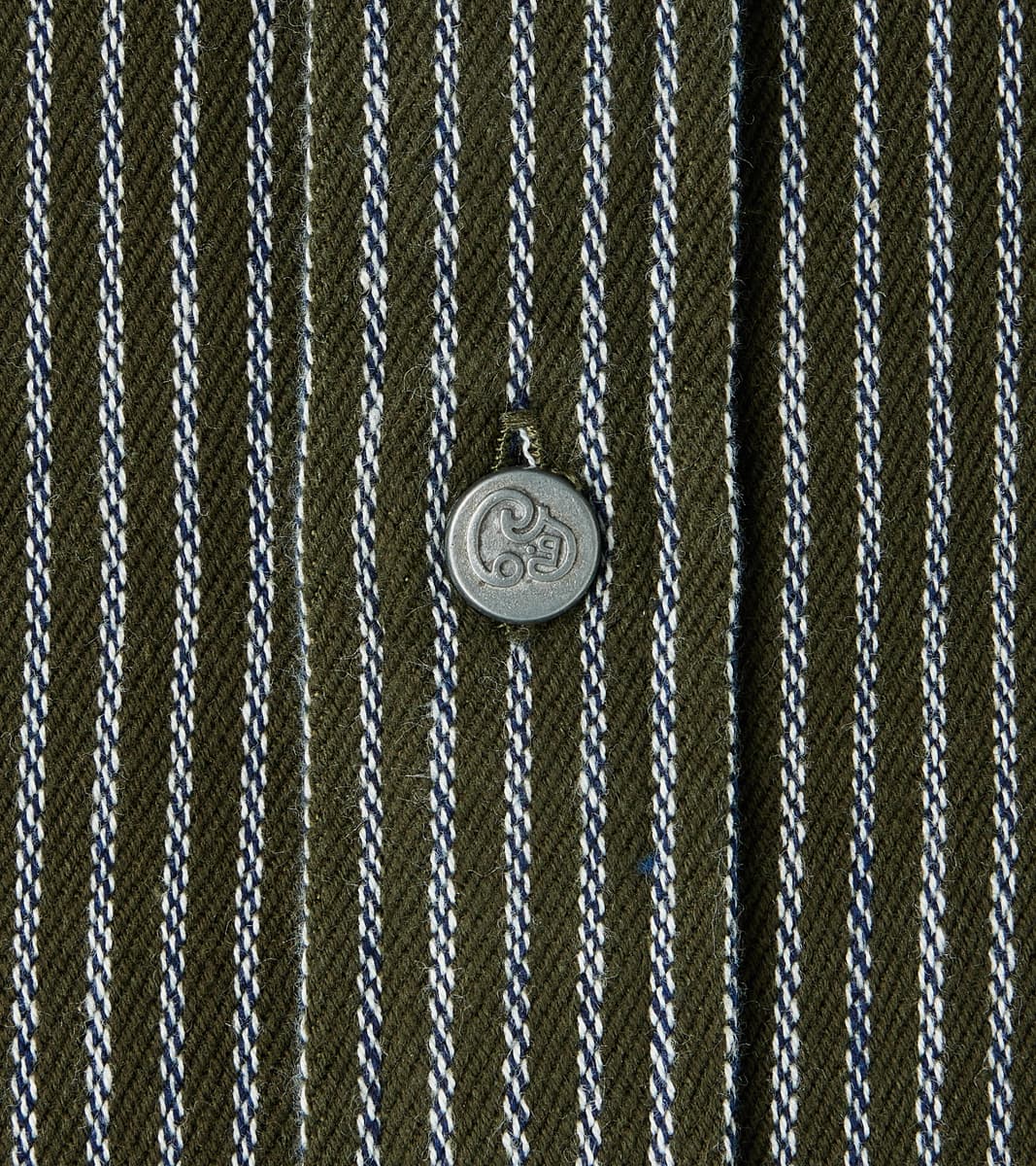 No.248 DR Field Pocket Utility Shirt - Handwoven Selvedge 10oz Twill Dobby Weave Denim - Olive Indigo Stripe