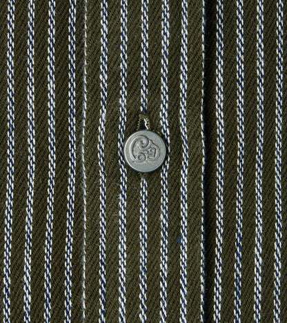 No.248 DR Field Pocket Utility Shirt - Handwoven Selvedge 10oz Twill Dobby Weave Denim - Olive Indigo Stripe
