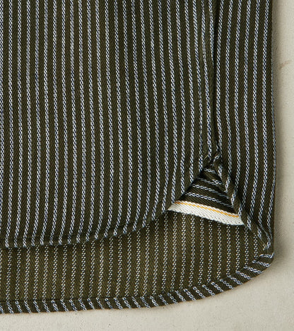 No.248 DR Field Pocket Utility Shirt - Handwoven Selvedge 10oz Twill Dobby Weave Denim - Olive Indigo Stripe