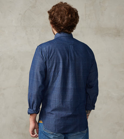 No.5 Classic Button Down - Handwoven Selvedge Stout Weave Chambray - Indigo Check