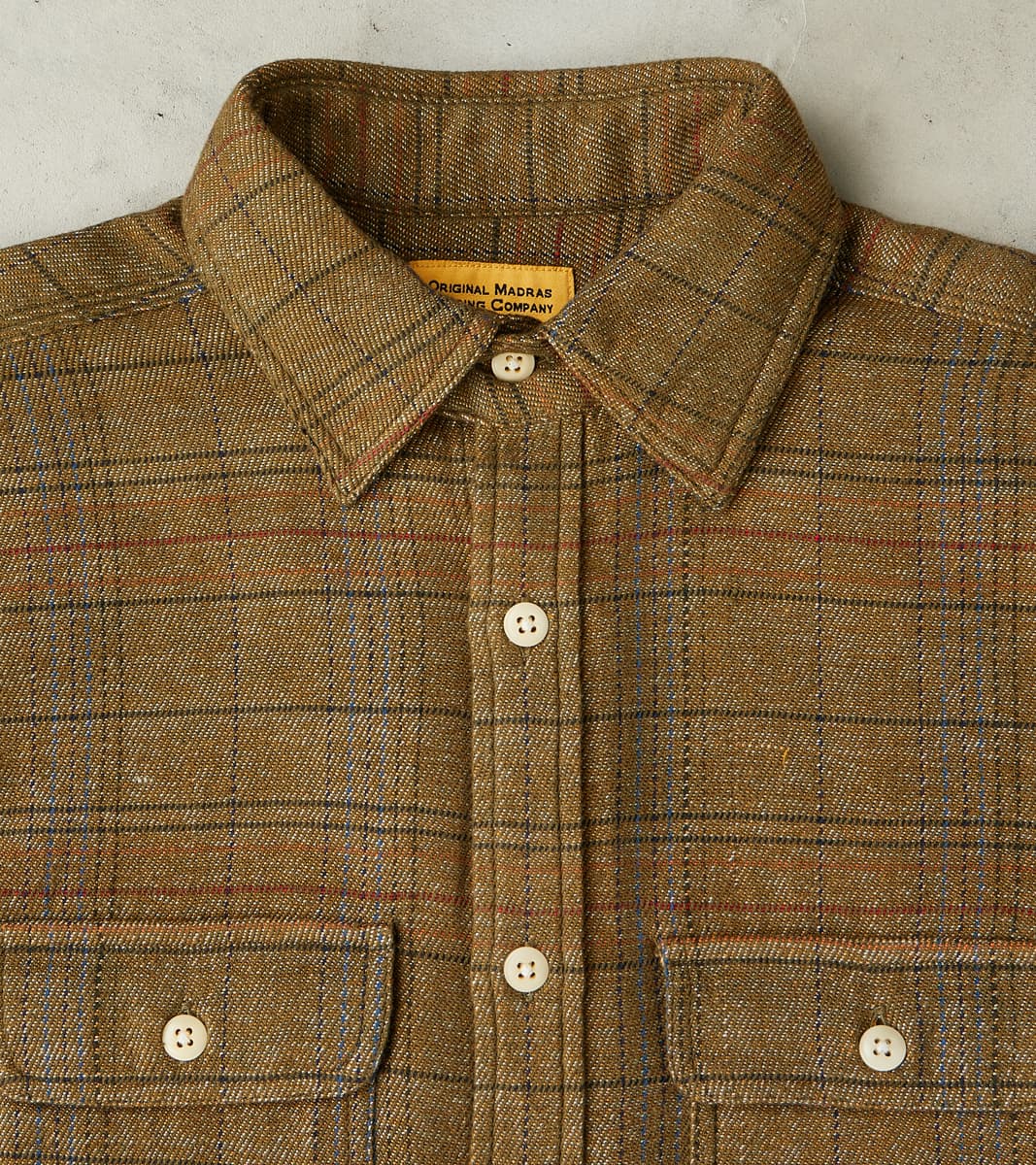 No.248 DR Field Pocket Utility Shirt - Handwoven Selvedge Two Ply Flecked Weave Tweed - Brown Check