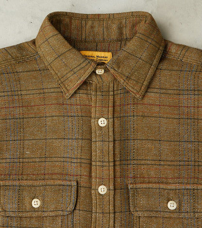 No.248 DR Field Pocket Utility Shirt - Handwoven Selvedge Two Ply Flecked Weave Tweed - Brown Check