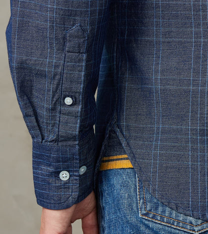 No.5 Classic Button Down - Handwoven Selvedge Stout Weave Chambray - Indigo Check