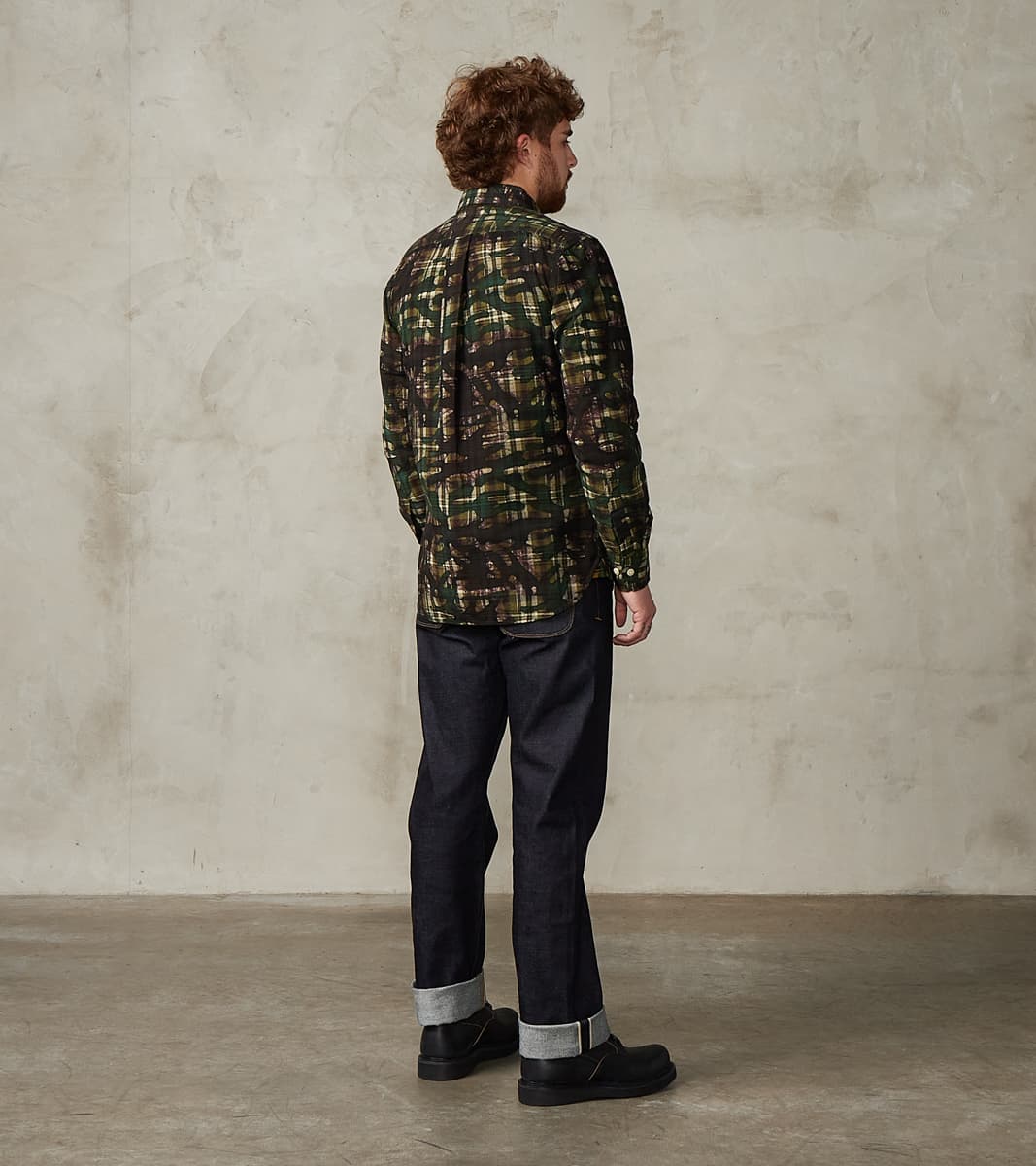 No.248 DR Field Pocket Utility Shirt - Handwoven Selvedge Stout Weave Madras - Olive Batik Camo Check