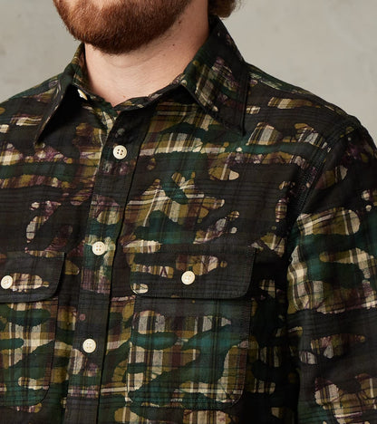 No.248 DR Field Pocket Utility Shirt - Handwoven Selvedge Stout Weave Madras - Olive Batik Camo Check