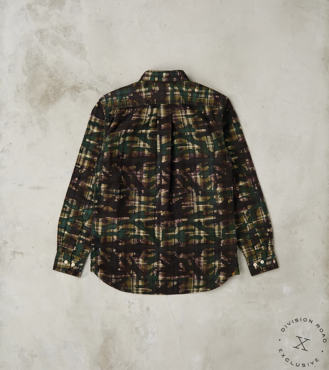 No.248 DR Field Pocket Utility Shirt - Handwoven Selvedge Stout Weave Madras - Olive Batik Camo Check