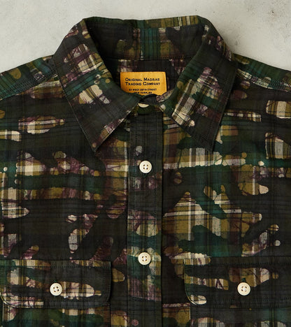 No.248 DR Field Pocket Utility Shirt - Handwoven Selvedge Stout Weave Madras - Olive Batik Camo Check