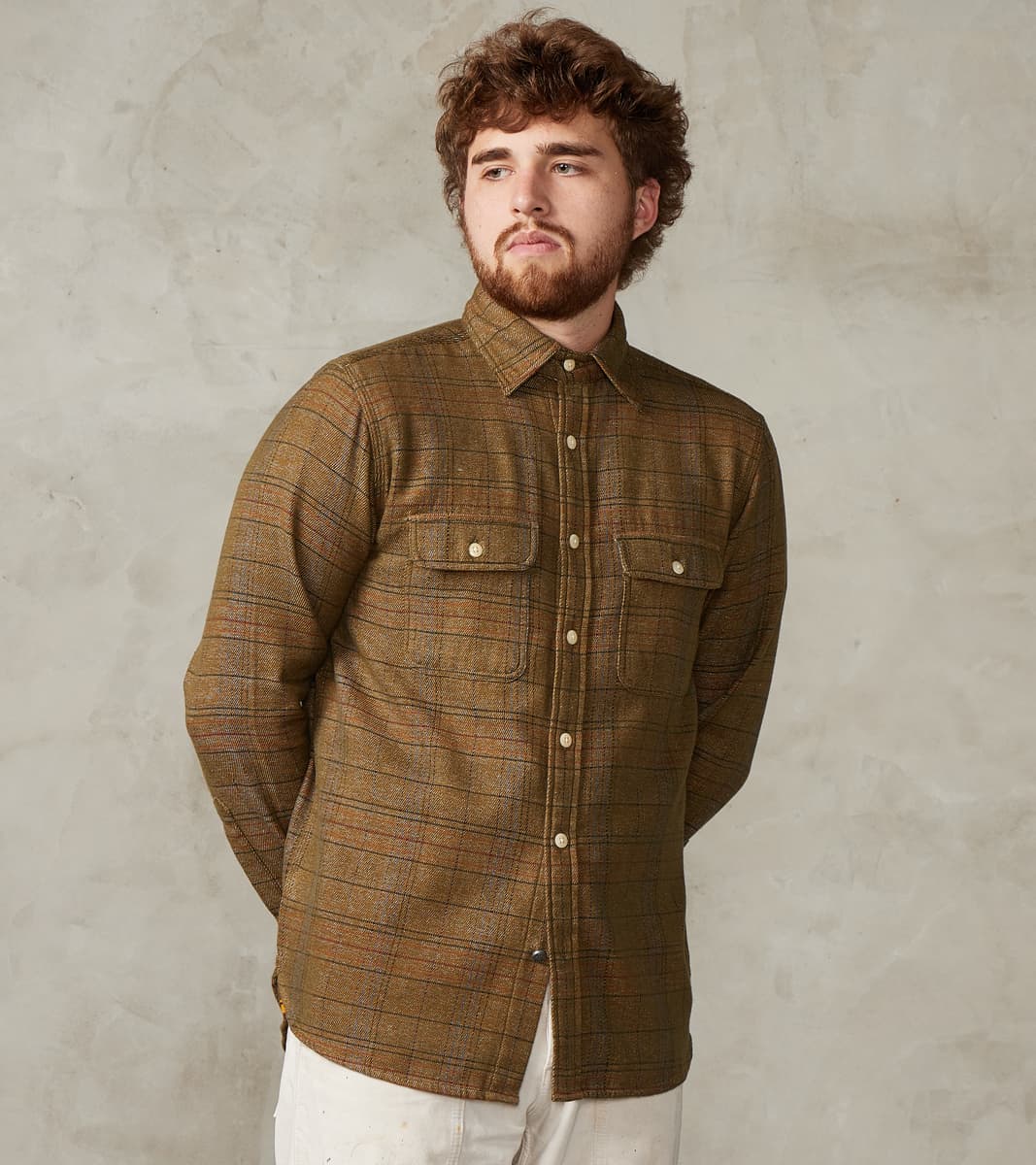 No.248 DR Field Pocket Utility Shirt - Handwoven Selvedge Two Ply Flecked Weave Tweed - Brown Check