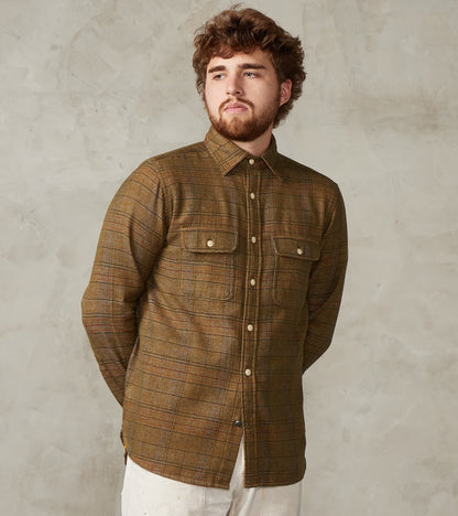 No.248 DR Field Pocket Utility Shirt - Handwoven Selvedge Two Ply Flecked Weave Tweed - Brown Check