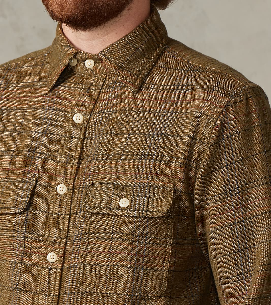 No.248 DR Field Pocket Utility Shirt - Handwoven Selvedge Two Ply Flecked Weave Tweed - Brown Check