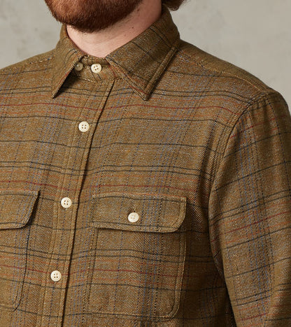 No.248 DR Field Pocket Utility Shirt - Handwoven Selvedge Two Ply Flecked Weave Tweed - Brown Check