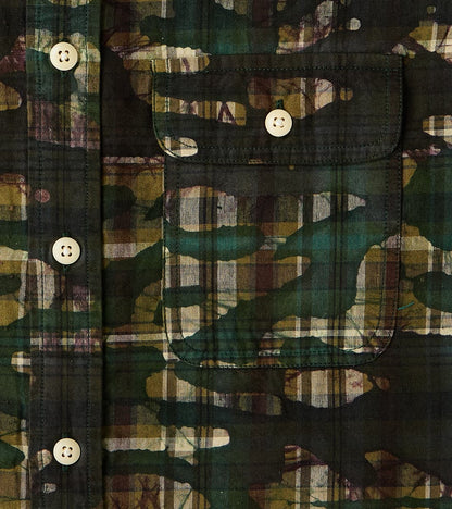 No.248 DR Field Pocket Utility Shirt - Handwoven Selvedge Stout Weave Madras - Olive Batik Camo Check