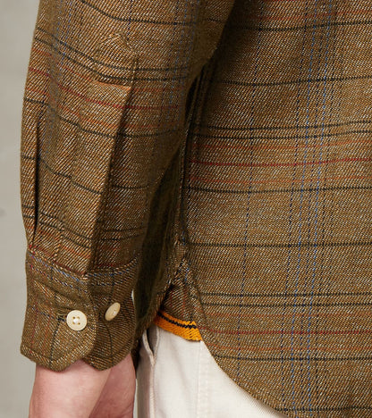 No.248 DR Field Pocket Utility Shirt - Handwoven Selvedge Two Ply Flecked Weave Tweed - Brown Check