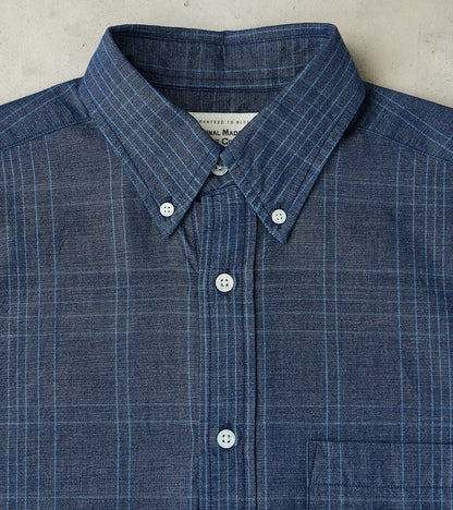 No.5 Classic Button Down - Handwoven Selvedge Stout Weave Chambray - Indigo Check