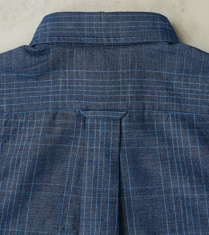 No.5 Classic Button Down - Handwoven Selvedge Stout Weave Chambray - Indigo Check