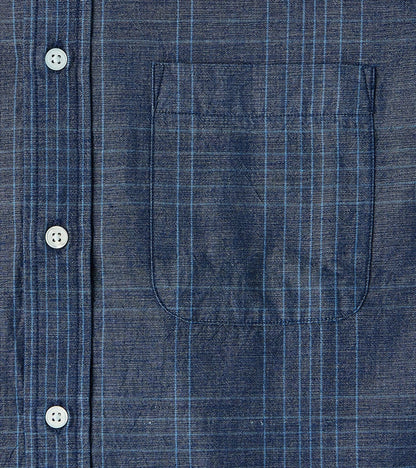 No.5 Classic Button Down - Handwoven Selvedge Stout Weave Chambray - Indigo Check
