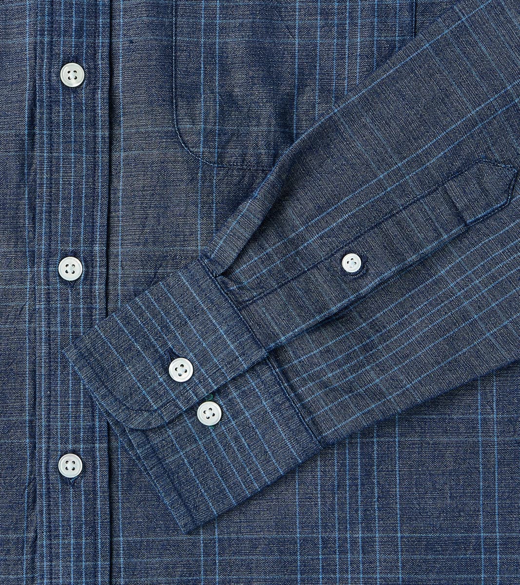 No.5 Classic Button Down - Handwoven Selvedge Stout Weave Chambray - Indigo Check