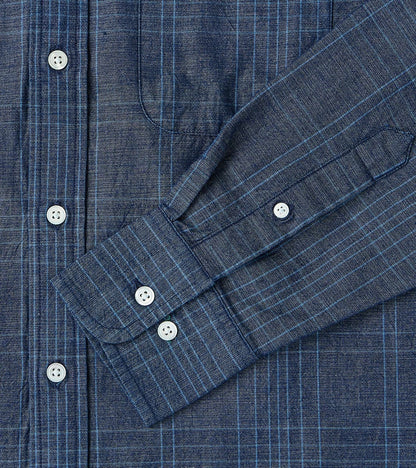No.5 Classic Button Down - Handwoven Selvedge Stout Weave Chambray - Indigo Check