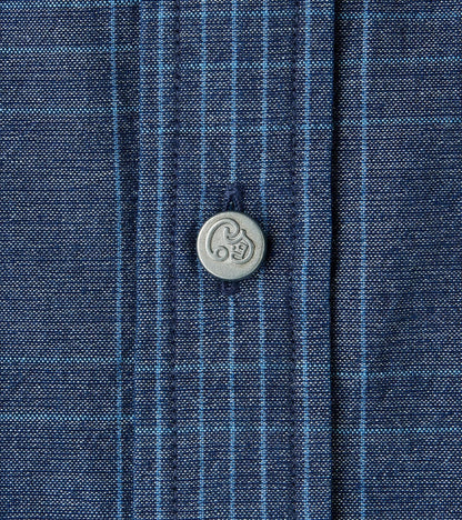 No.5 Classic Button Down - Handwoven Selvedge Stout Weave Chambray - Indigo Check