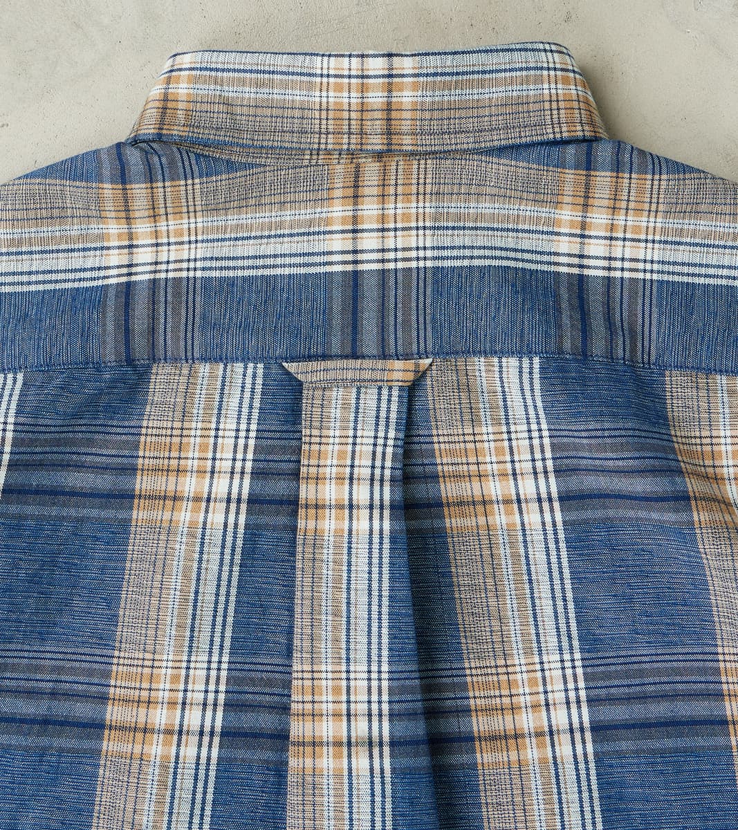 No.5 Classic Button Down - Handwoven Natural Dye & Raw Yarn Selvedge Stout Weave - Tan Blue Check