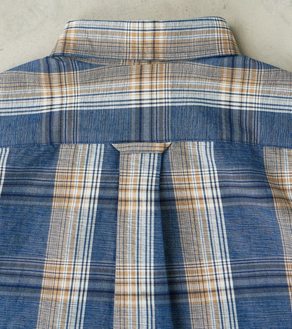 No.5 Classic Button Down - Handwoven Natural Dye & Raw Yarn Selvedge Stout Weave - Tan Blue Check