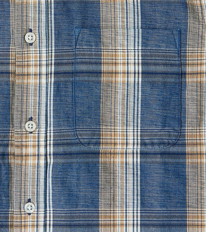 No.5 Classic Button Down - Handwoven Natural Dye & Raw Yarn Selvedge Stout Weave - Tan Blue Check