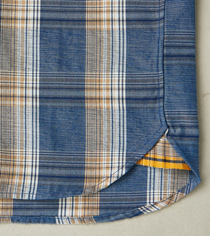 No.5 Classic Button Down - Handwoven Natural Dye & Raw Yarn Selvedge Stout Weave - Tan Blue Check