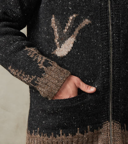 Peruvian Wool Knit Goose Zip Cardigan - Charcoal