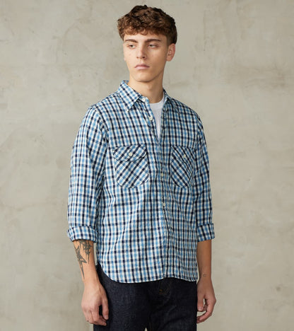 Samurai - SSS25-CSW Natural Indigo Dyed Sashiko Gingham Check Work Shi…