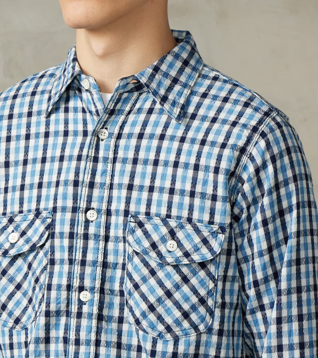SSS25-CSW Natural Indigo Dyed Sashiko Gingham Check Work Shirt
