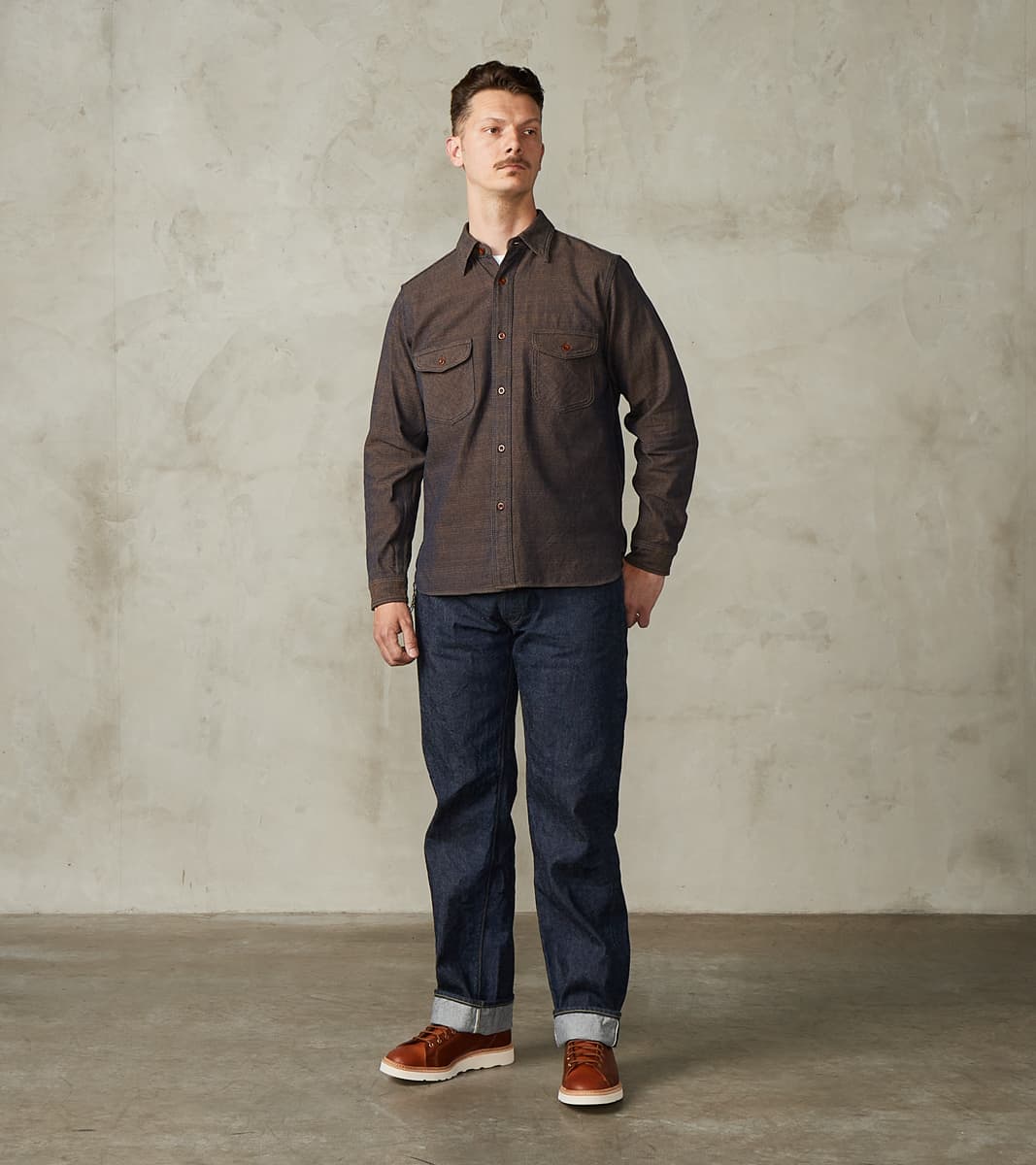 SSS26-KSKW Natural Indigo Dyed Kanoko Aimadara Sashiko Work Shirt