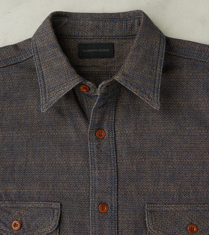 SSS26-KSKW Natural Indigo Dyed Kanoko Aimadara Sashiko Work Shirt