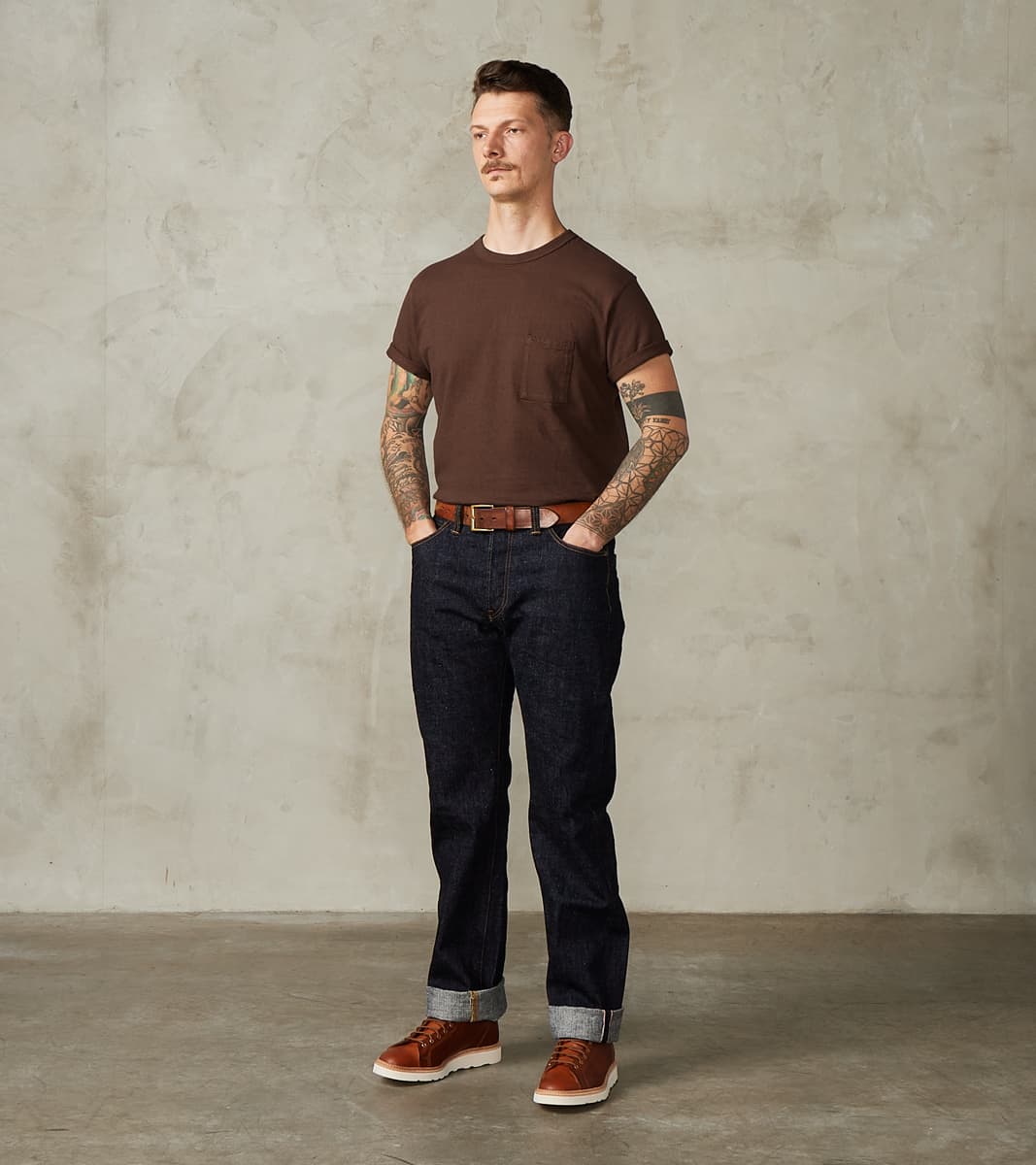 SJST-SC03 Japanese Cotton Short Sleeve Pocket T-Shirt - Kuri Dark