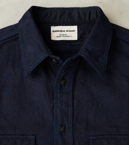 SSS25-01W Indigo Dyed Snake Jacquard Work Shirt