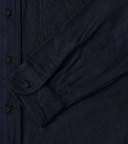SSS25-01W Indigo Dyed Snake Jacquard Work Shirt
